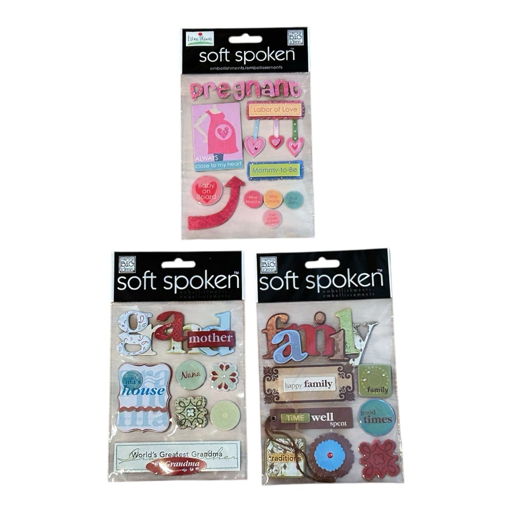 Soft Spoken Pink Pregnancy & Family Sticker Embellishments (3) NEW Scrapbook